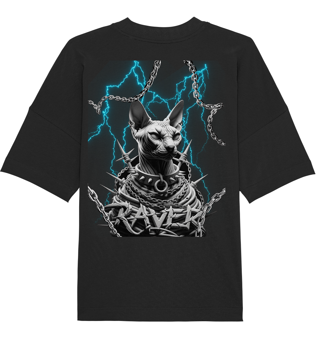 Rave Cat Flash (achterkantprint) - Biologisch oversized shirt