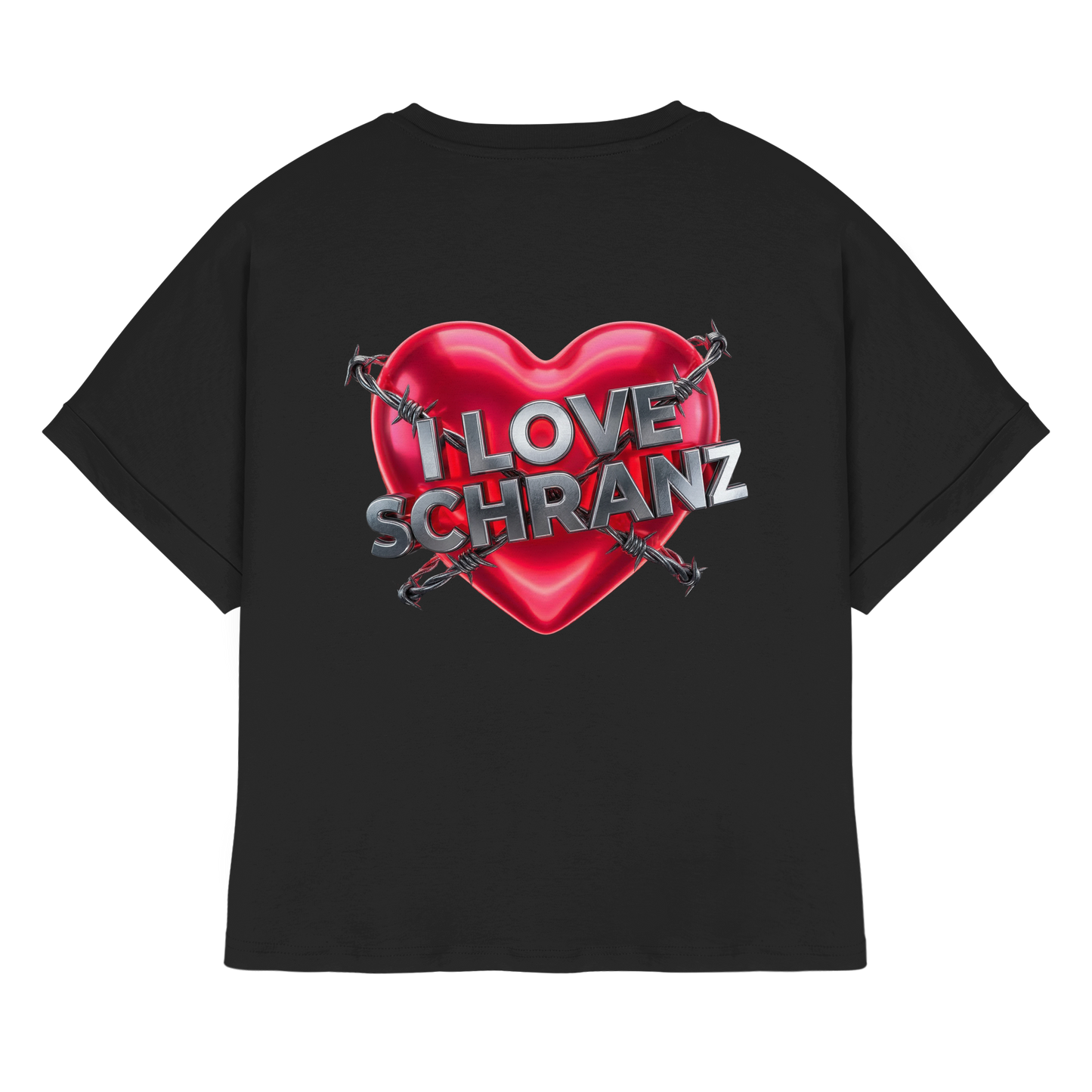 I Love Schranz - Dames Organisch T-shirt met Opgerolde Mouwen