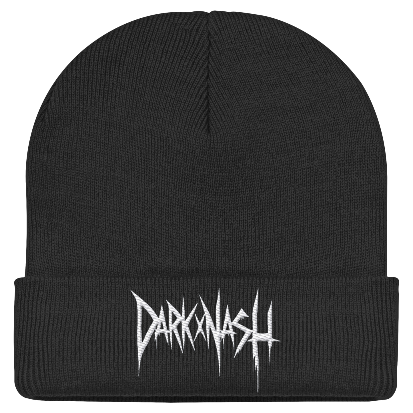 Schwarze Classic Beanie Mütze mit weißem DARKXNASH Logo – Streetwear Accessoire