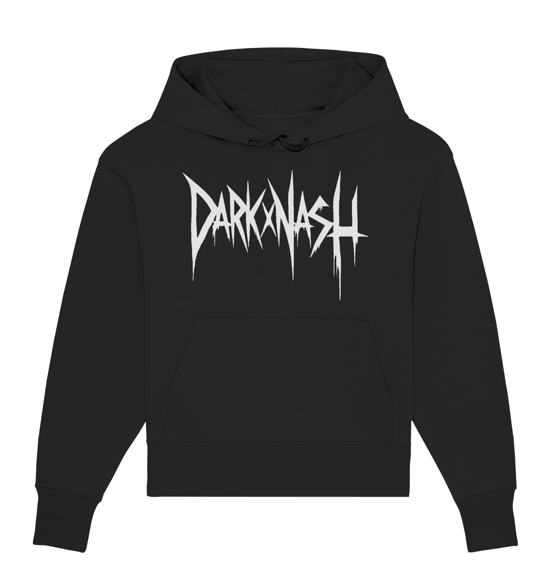 Schwarzer Organic Oversize Hoodie Herren mit weißem DARKXNASH Frontlogo – Techno Streetwear