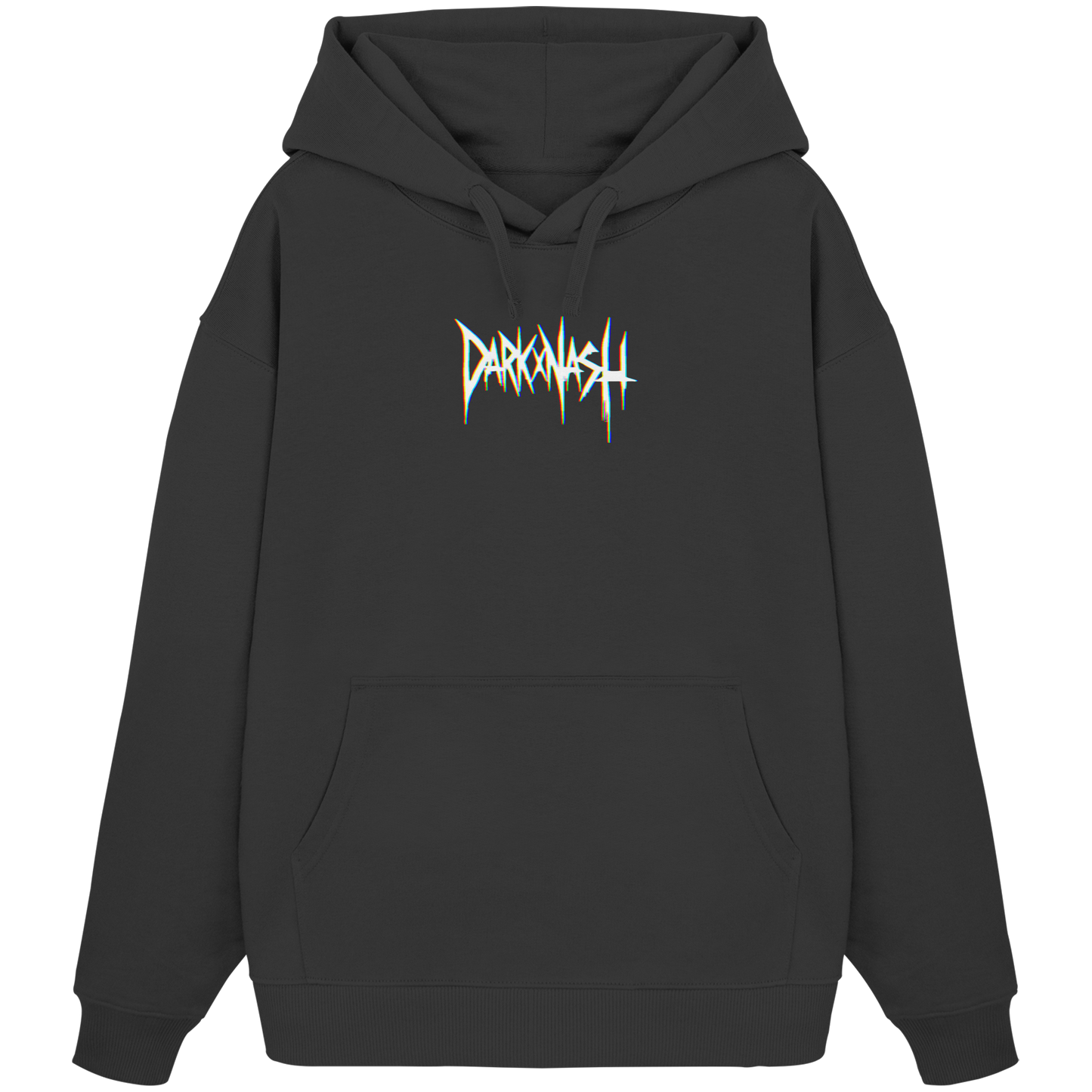 Schwarzer Organic Oversize Hoodie Herren mit weißem DARKXNASH Frontlogo – Techno Streetwear