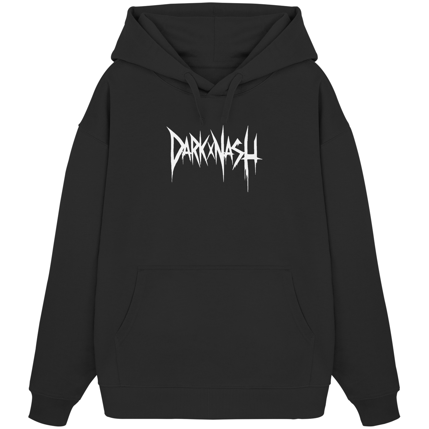 Schwarzer Organic Oversize Hoodie Herren mit weißem DARKXNASH Frontlogo – Techno Streetwear