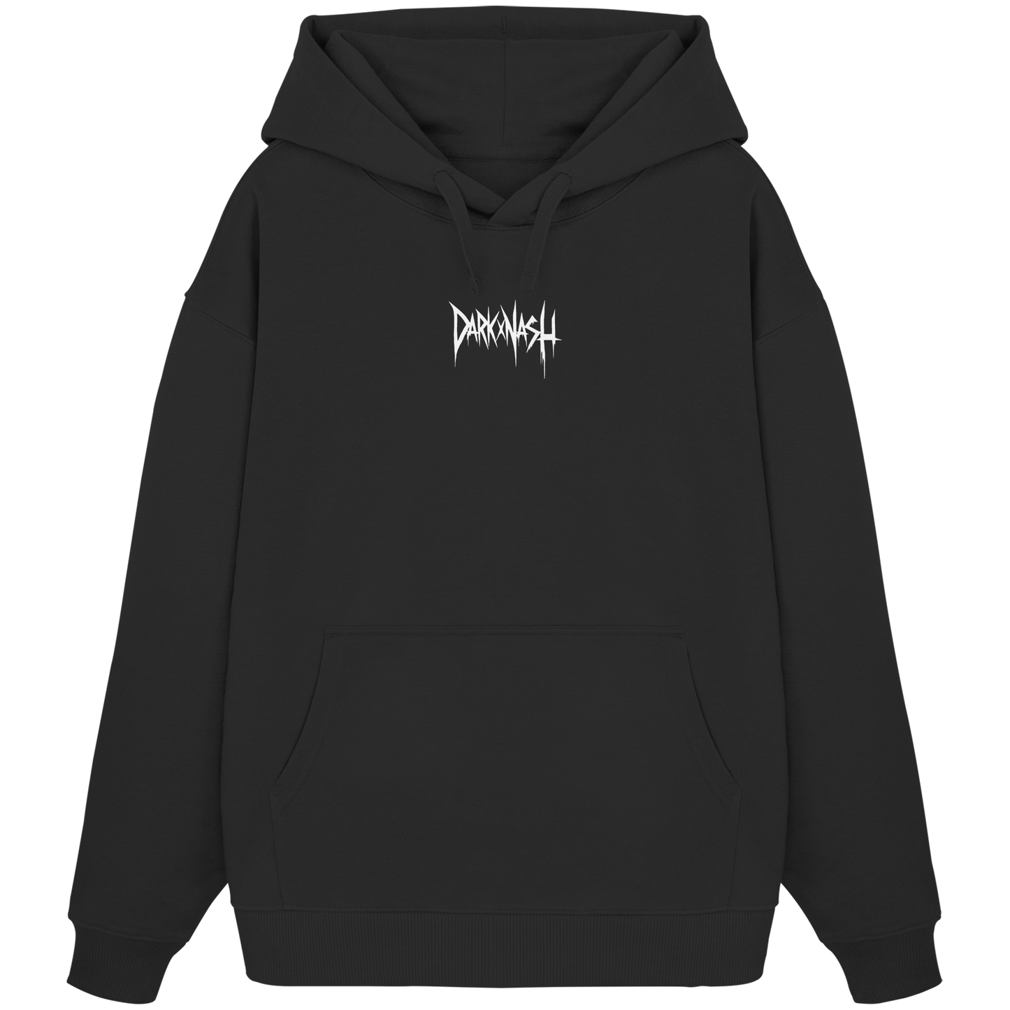 Schwarzer Organic Oversize Hoodie Herren mit weißem DARKXNASH Frontlogo – Techno Streetwear