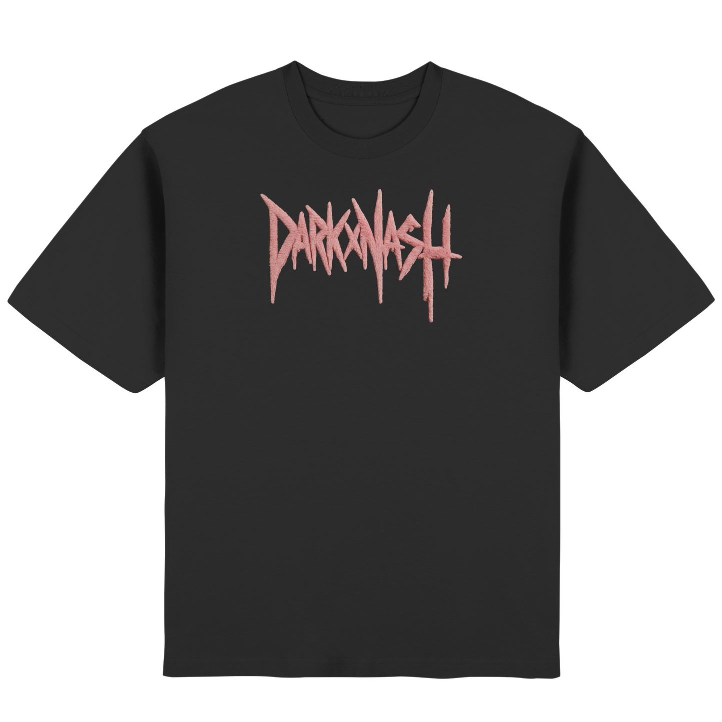 Oversized T-Shirt in Schwarz mit rosa DARKXNASH Schriftzug vorne