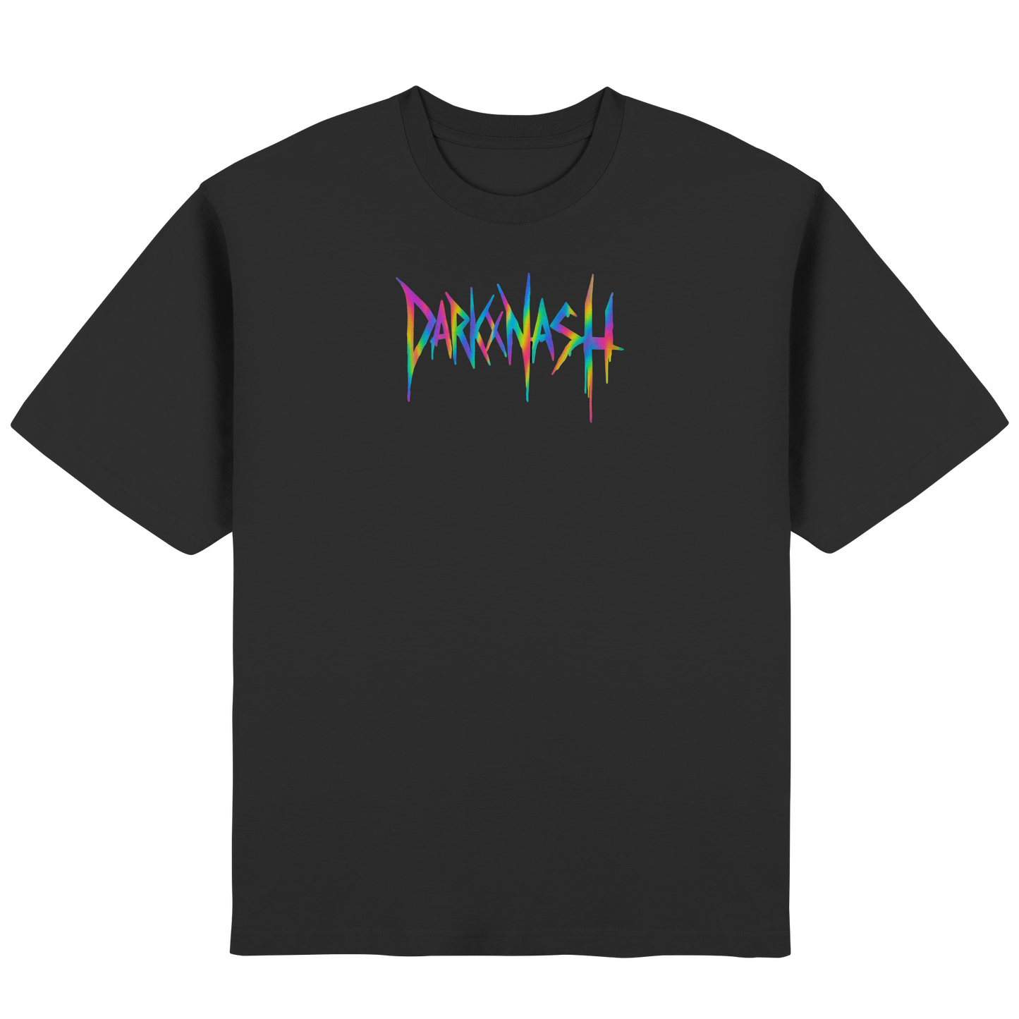 Schwarzes Oversize T-Shirt mit rainbow DarkXNash Frontprint