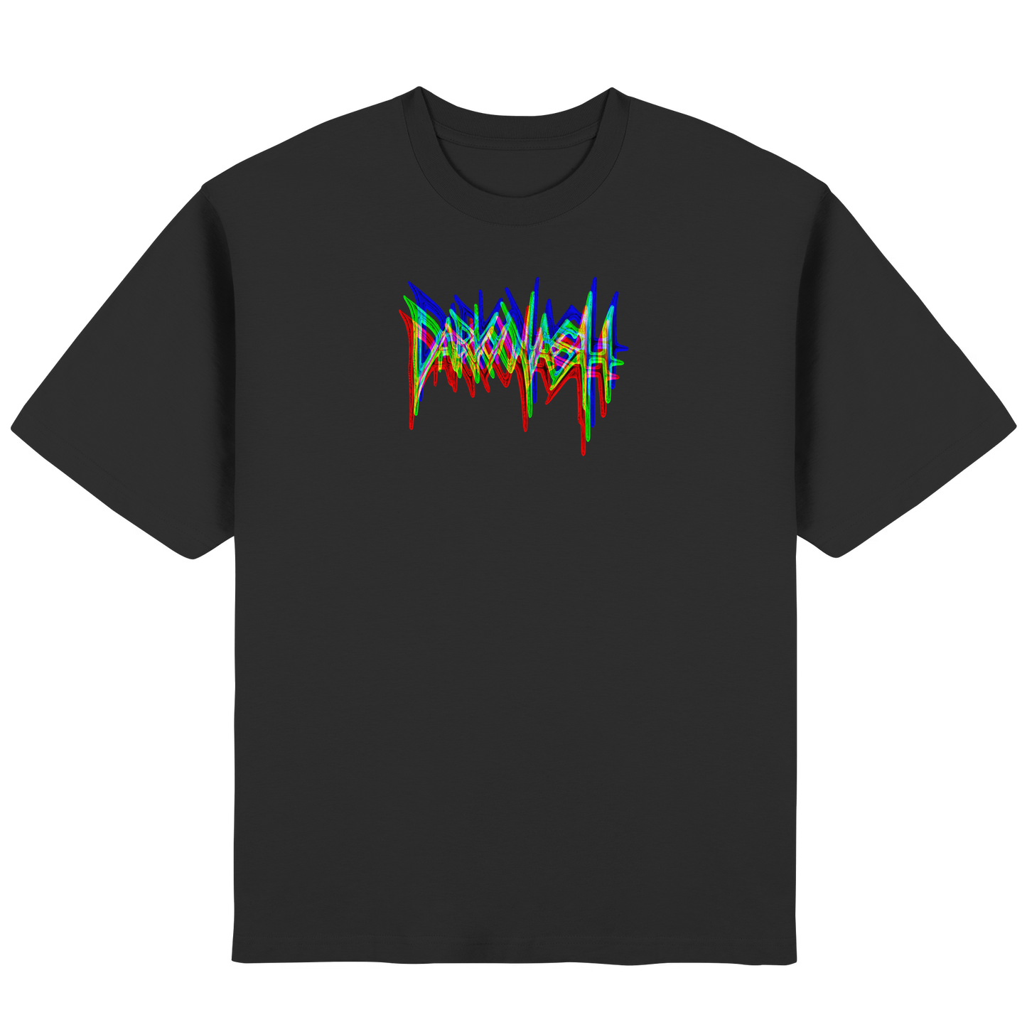 Schwarzes Oversize T-Shirt mit glitcheffekt DarkXNash Frontprint