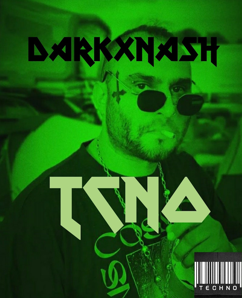 DARKXNASH Techno Cover – grünes Artwork mit Künstlerporträt und Barcode Design