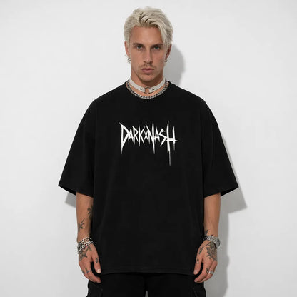 techno oversize t shirt darkxnash schwarz mit darkxnash logo frontprint streetwear shirt