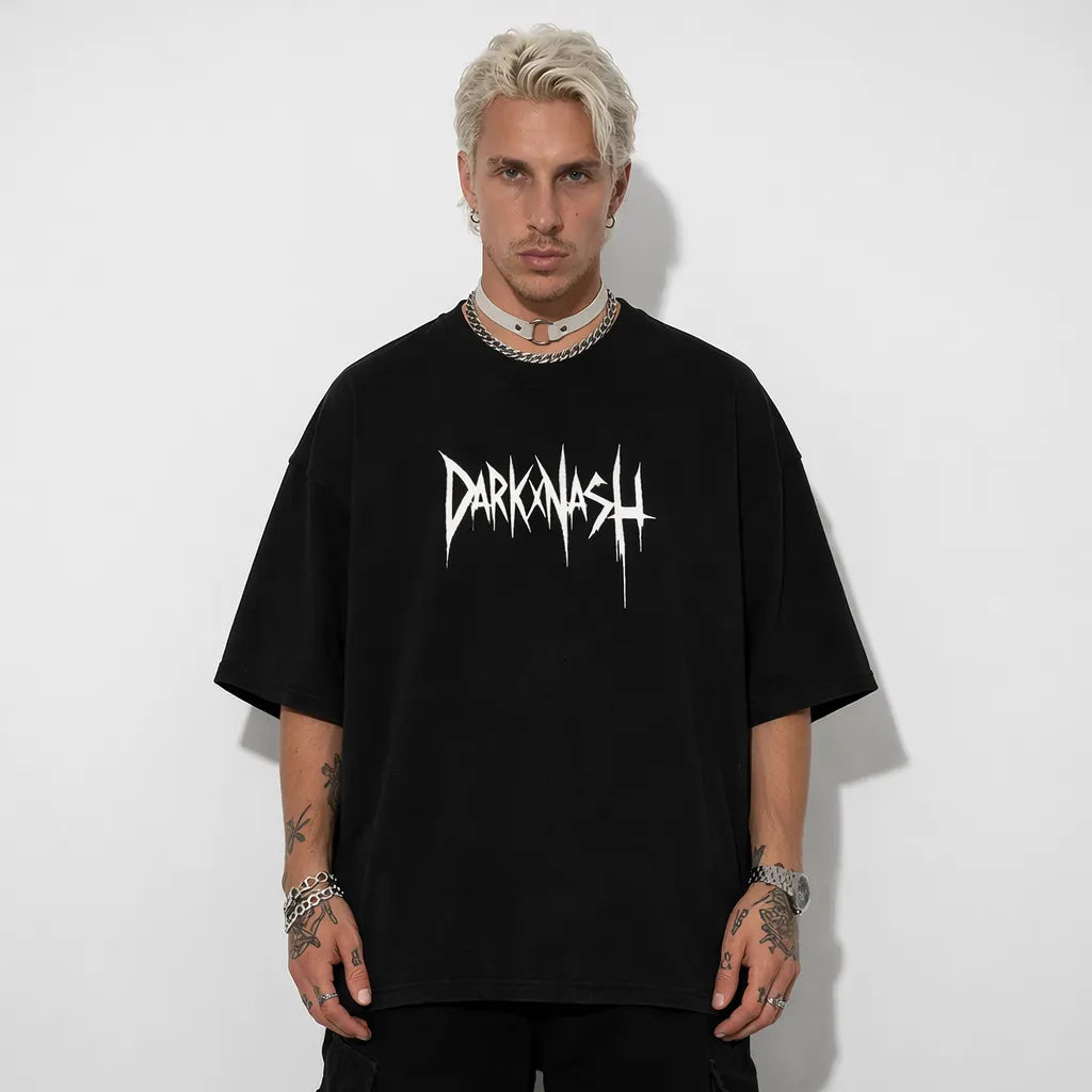 techno oversize t shirt darkxnash schwarz mit darkxnash logo frontprint streetwear shirt