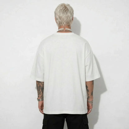 Weißes Oversize Shirt Rückseite ohne Print Techno Streetwear T-Shirt Festival Outfit Herren hinten Ansicht