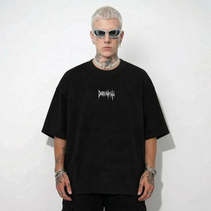 techno oversize t shirt darkxnash schwarz mit logo gestickt streetwear