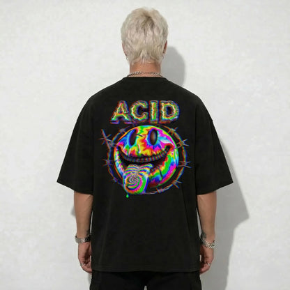 Acid Backprint Techno Shirt mit Smiley Print hinten DARKXNASH Rave Streetwear T-Shirt Festival Hardtechno Outfit Herren