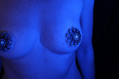 Nippel Cover Blume Schwarz Türkis