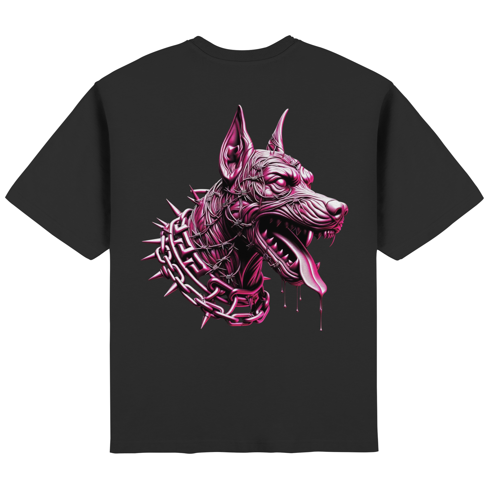 Schwarzes Oversize T-Shirt mit pinkem Dobermann Backprint