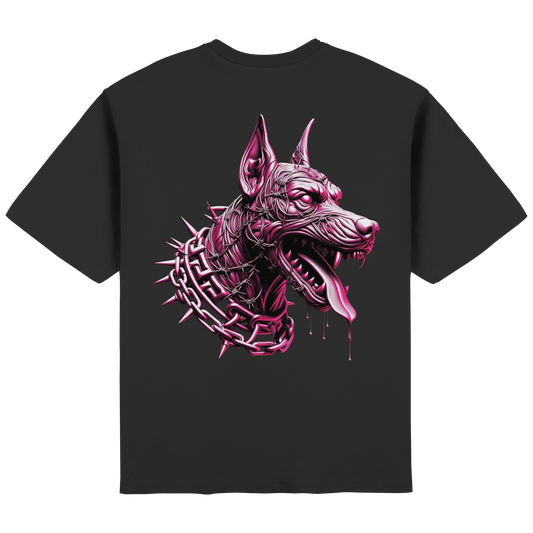 Schwarzes Oversize T-Shirt mit pinkem Dobermann Backprint