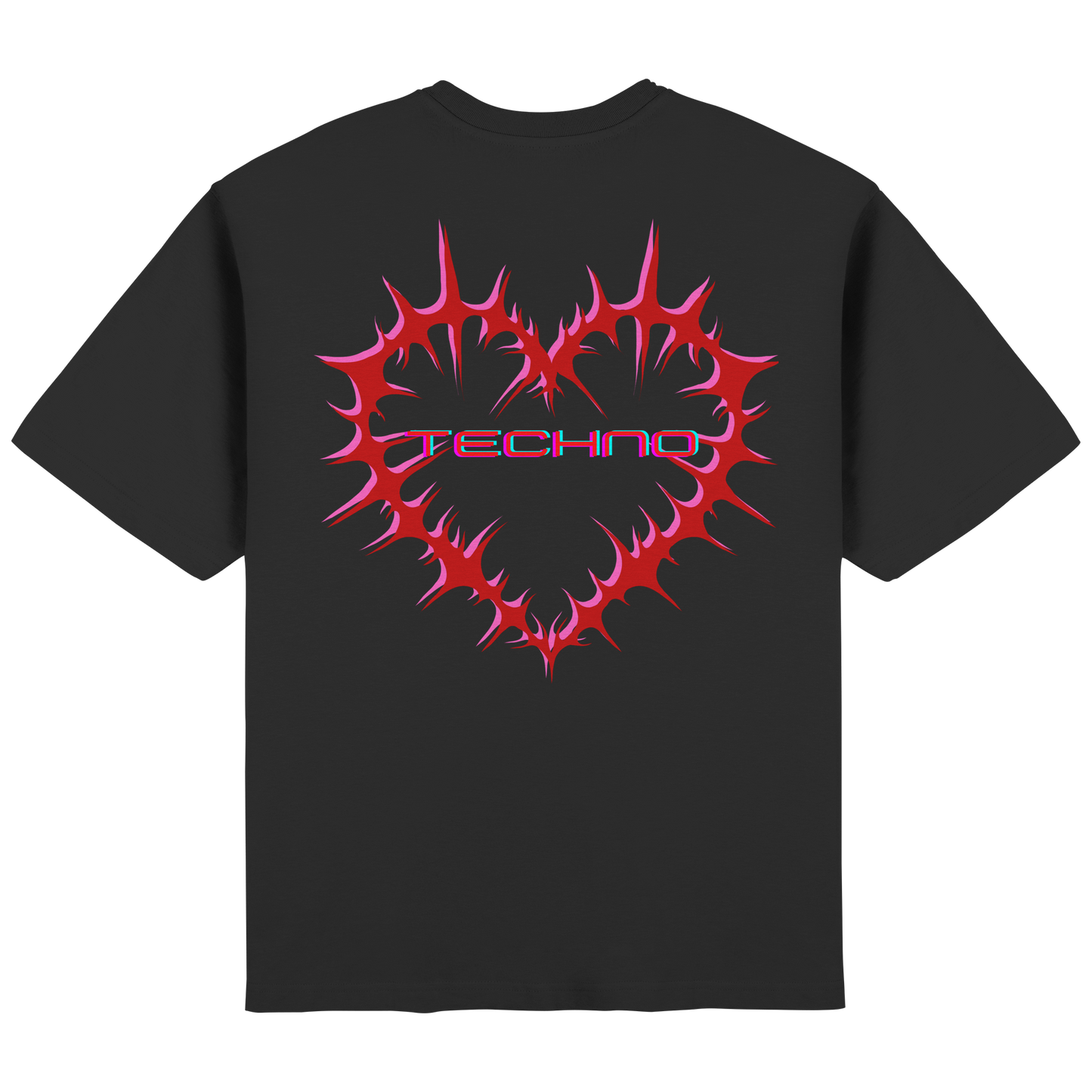 Oversize T-Shirt in Schwarz mit Tribal Herz Techno Backprint