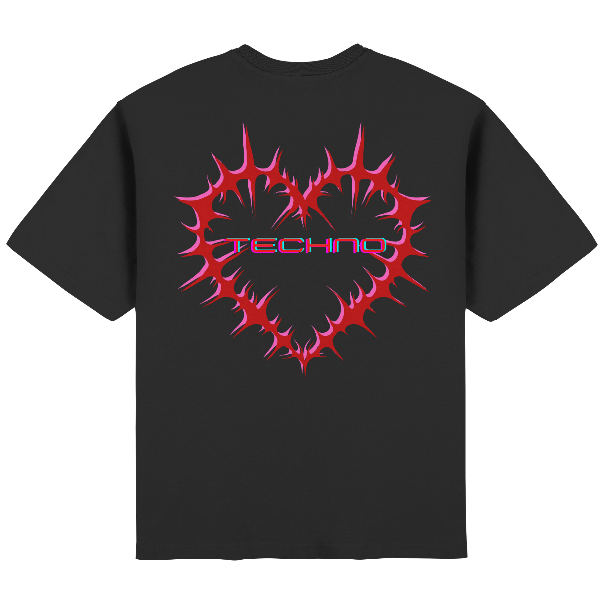 Oversize T-Shirt in Schwarz mit Tribal Herz Techno Backprint
