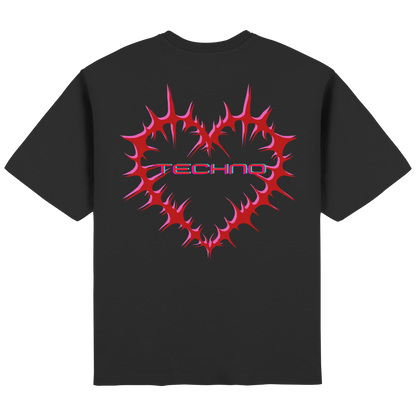 Oversize T-Shirt in Schwarz mit Tribal Herz Techno Backprint