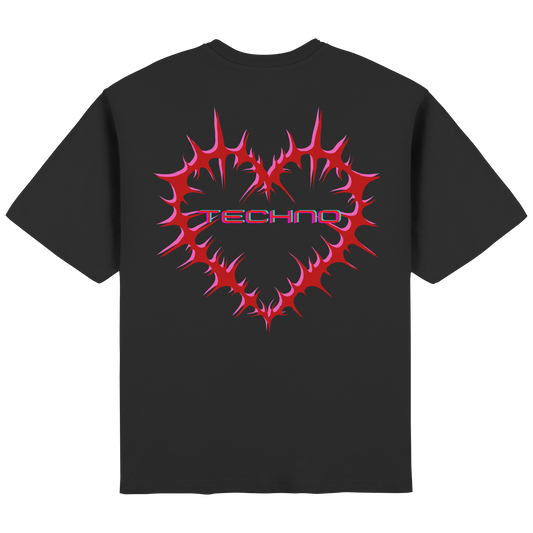 Oversize T-Shirt in Schwarz mit Tribal Herz Techno Backprint