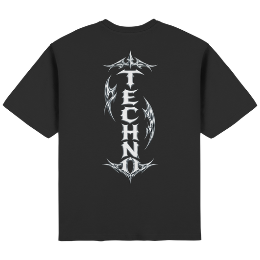 Schwarzes Oversized Techno T-Shirt DARKXNASH mit Backprint, minimalistisches Streetwear Design, Rave und Clubwear Style