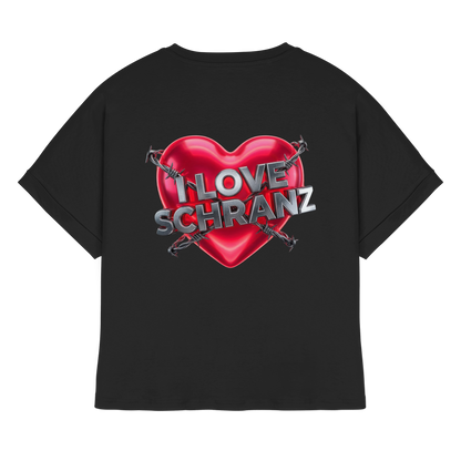 I Love Schranz - Dames Organisch T-shirt met Opgerolde Mouwen