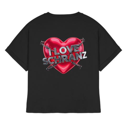 I Love Schranz - Dames Organisch T-shirt met Opgerolde Mouwen