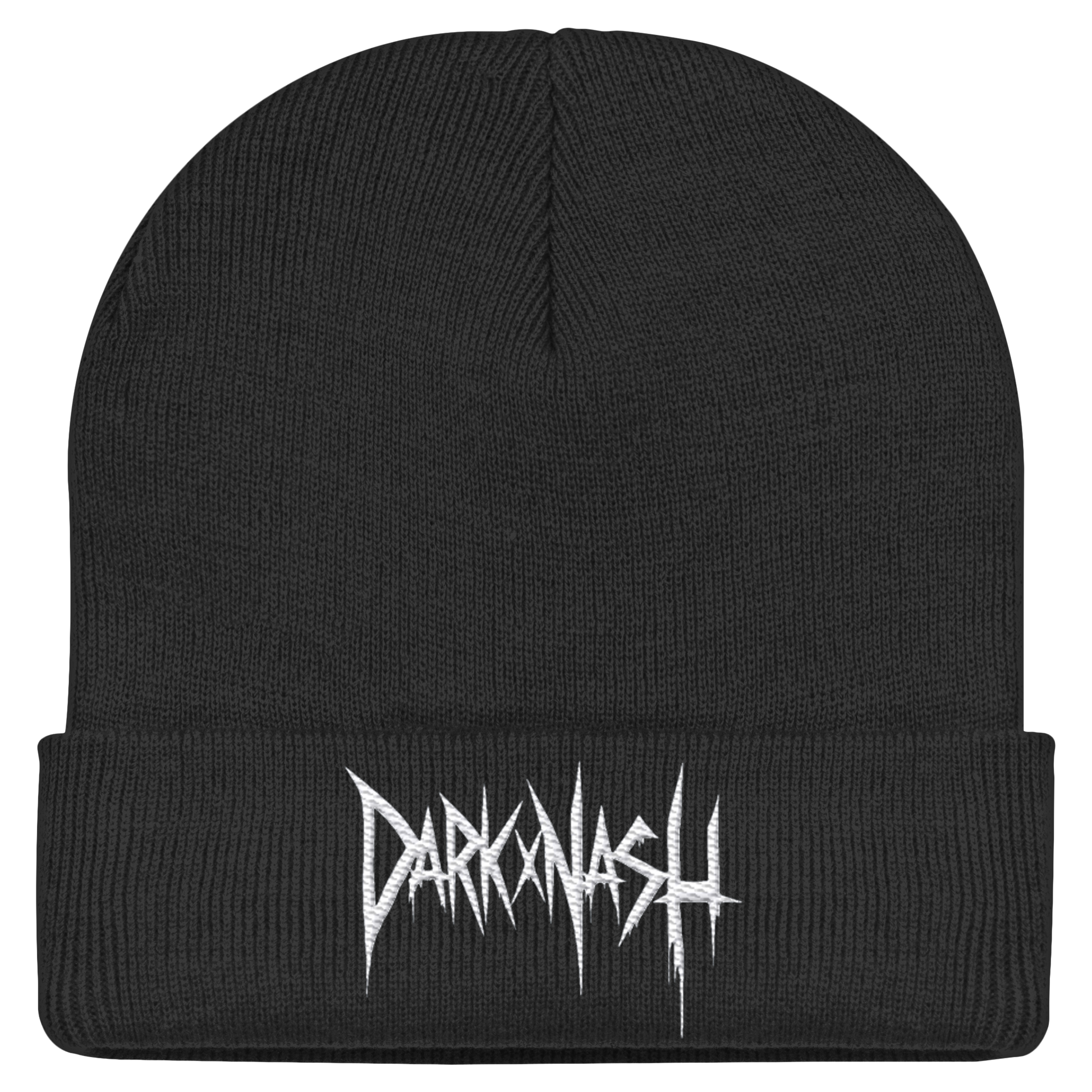 Schwarze Classic Beanie Mütze mit weißem DARKXNASH Logo – Streetwear Accessoire