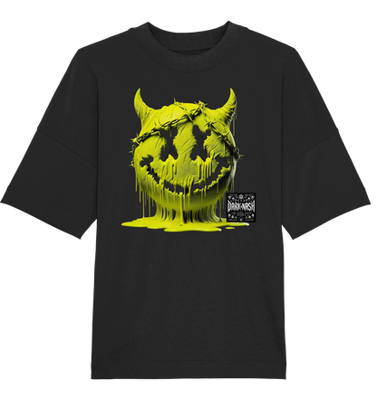 Acid Smiley T-Shirt in Schwarz mit neongelbem, tropfendem Smiley-Design und DARKXNASH-Logo, ideal für Raver und Techno-Liebhaber.