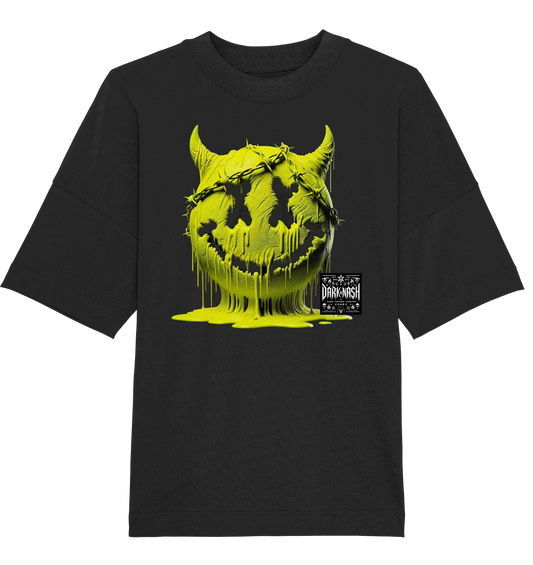 Acid Smiley T-Shirt in Schwarz mit neongelbem, tropfendem Smiley-Design und DARKXNASH-Logo, ideal für Raver und Techno-Liebhaber.