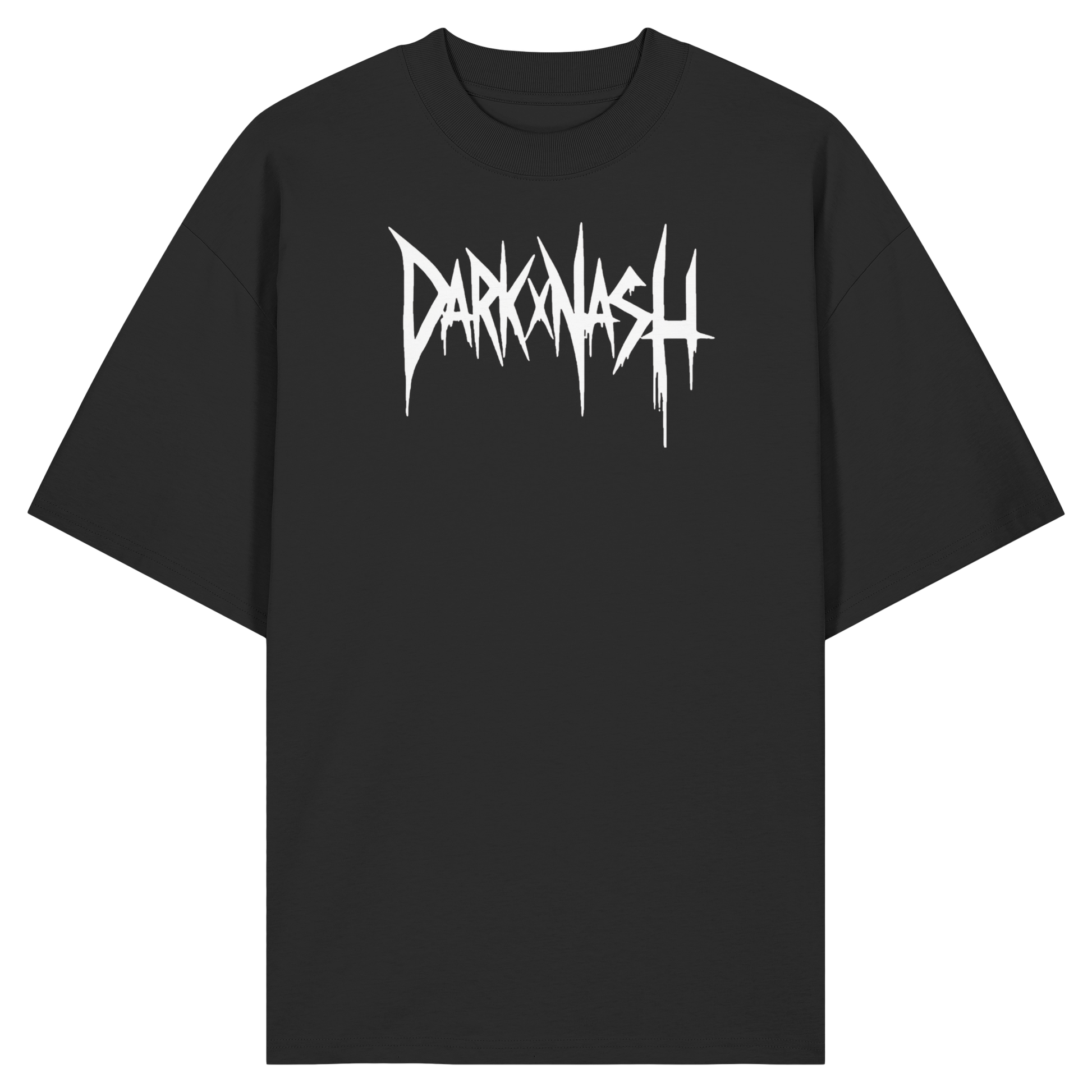 Schwarzes Oversized Streetwear T-Shirt mit weißem DARKXNASH Frontlogo – Techno Fashion