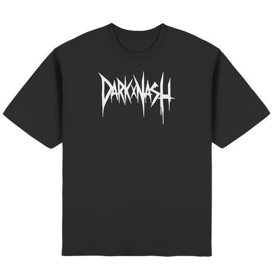 Schwarzes Oversized Streetwear T-Shirt mit weißem DARKXNASH Frontlogo – Techno Fashion