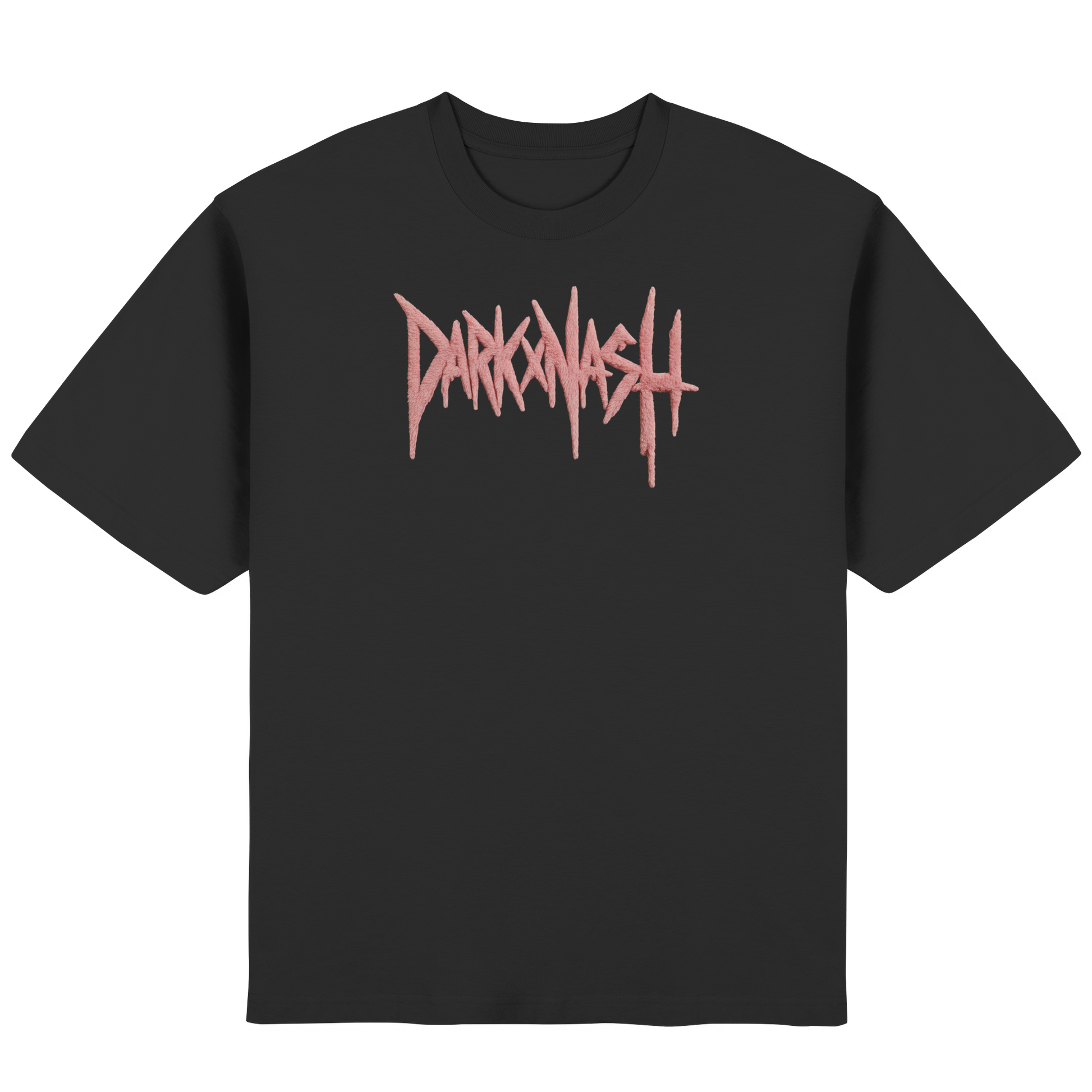 Oversized T-Shirt in Schwarz mit rosa DARKXNASH Schriftzug vorne