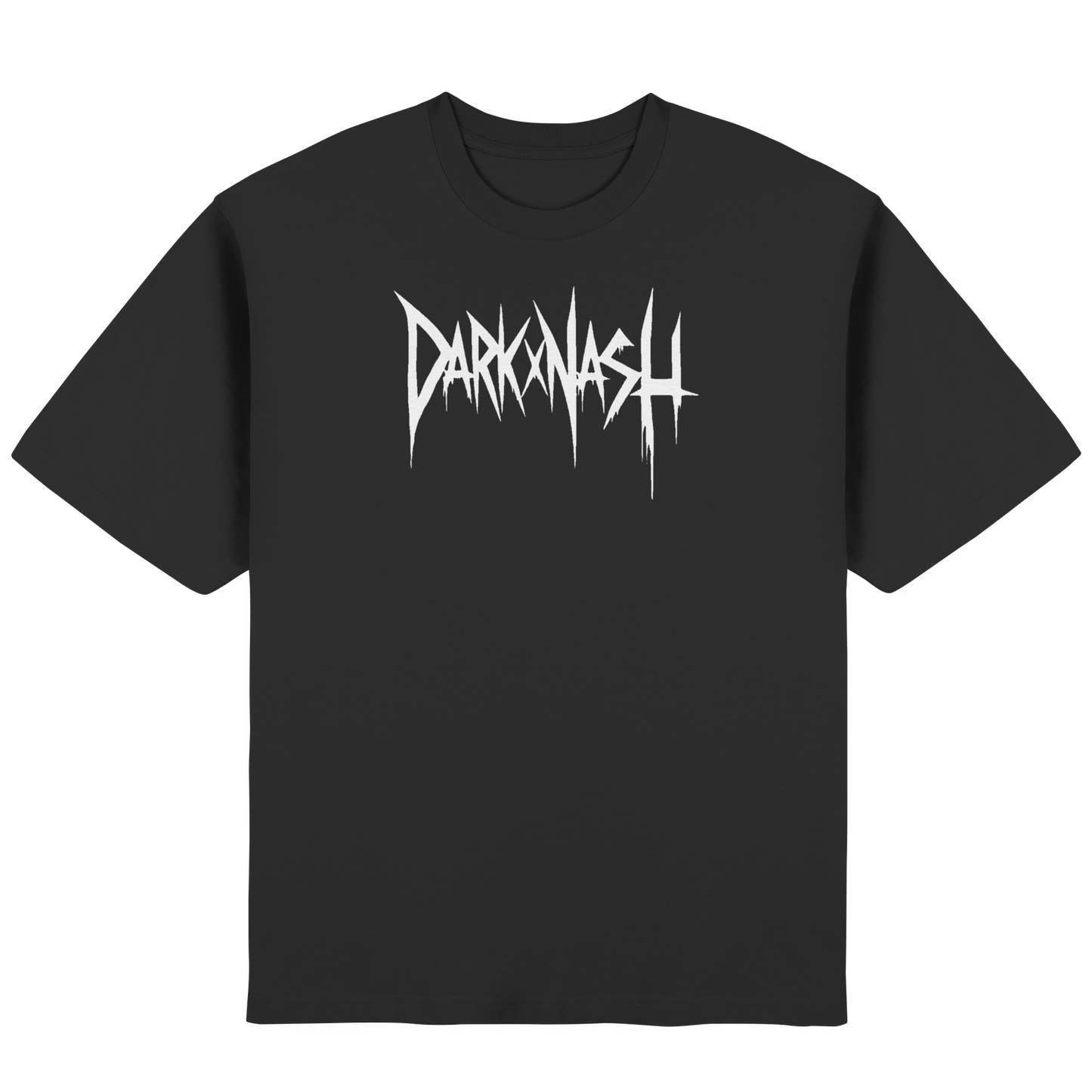 Schwarzes Oversized Streetwear T-Shirt mit weißem DARKXNASH Logo als Frontprint