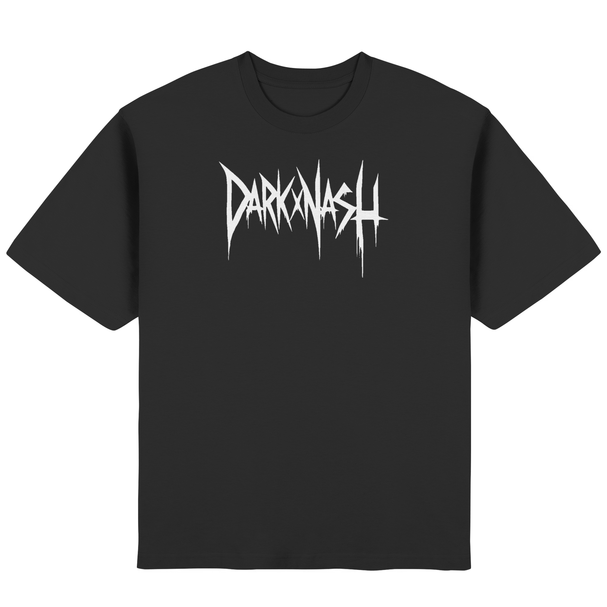 Schwarzes Oversized Streetwear T-Shirt mit weißem DARKXNASH Logo als Frontprint