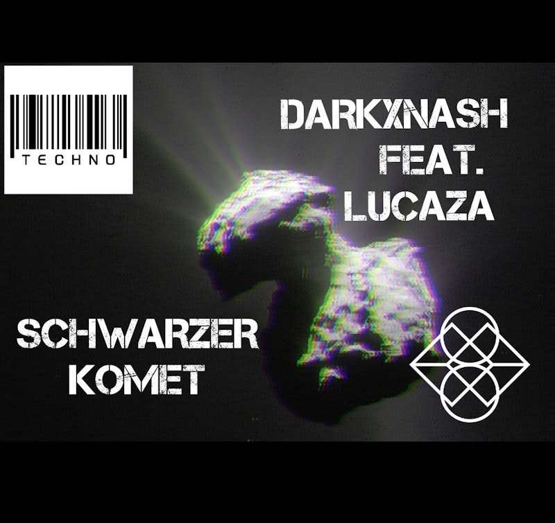 DARKXNASH Schwarzer Komet – Hardtechno Cover mit glitchigem Komet und Barcode Design
