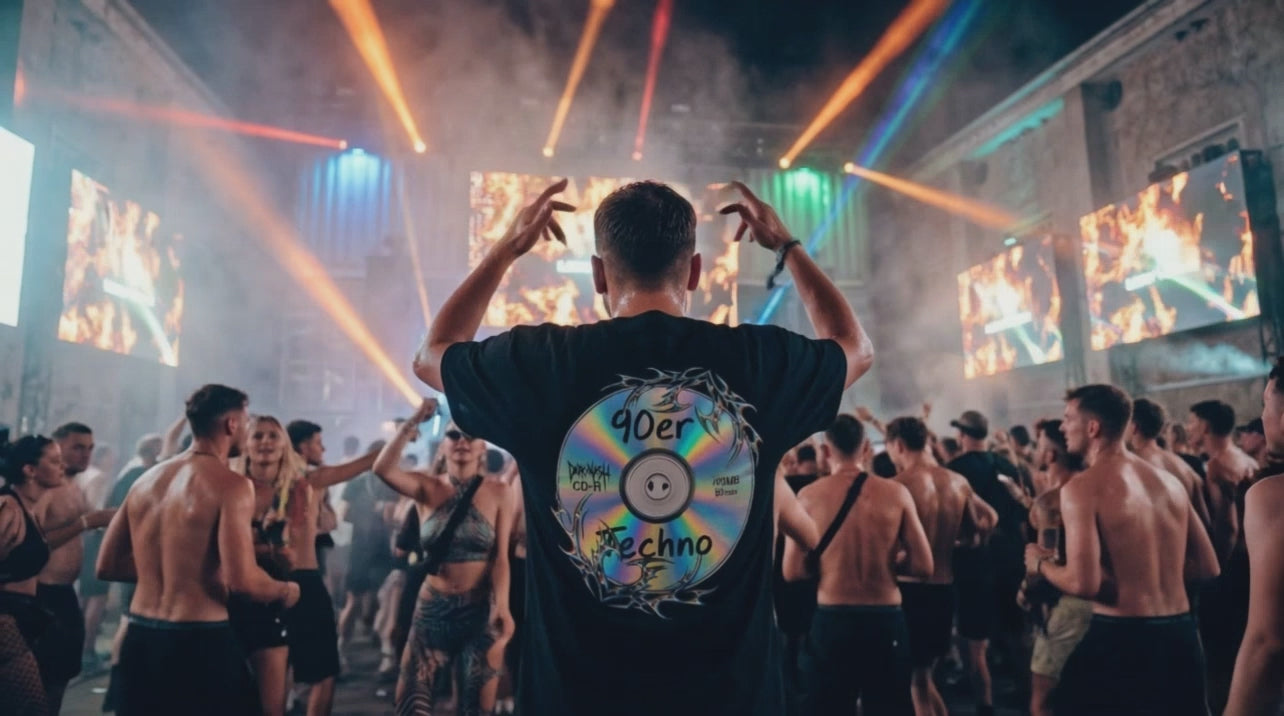 Video laden: Raver mit darkxnash techno shirt tanzt auf Rave